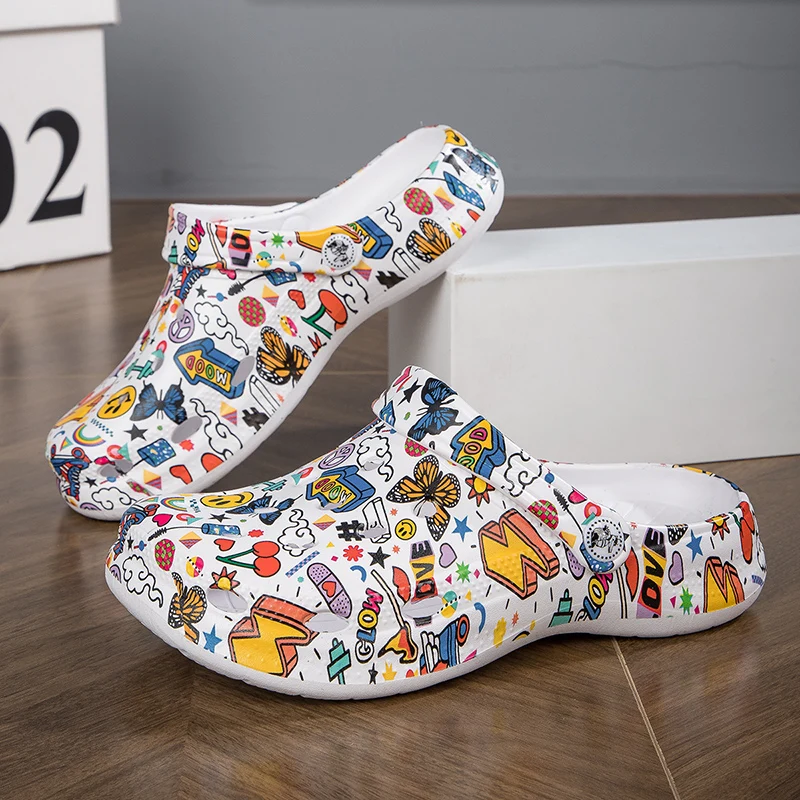 

Fashion Graffiti Sandals Men Women Summer Print Platform Women's Clogs Casual Comfortable Non-slip Outdoor Beach Men's Slippers