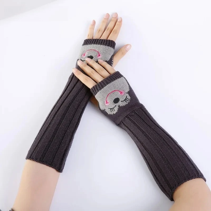 

Fingerless Gloves Sleeves for Women Y2k Accessories Arm Warmers Winter Embroidery Cute Knit Fashion Hands Free Women's Gloves