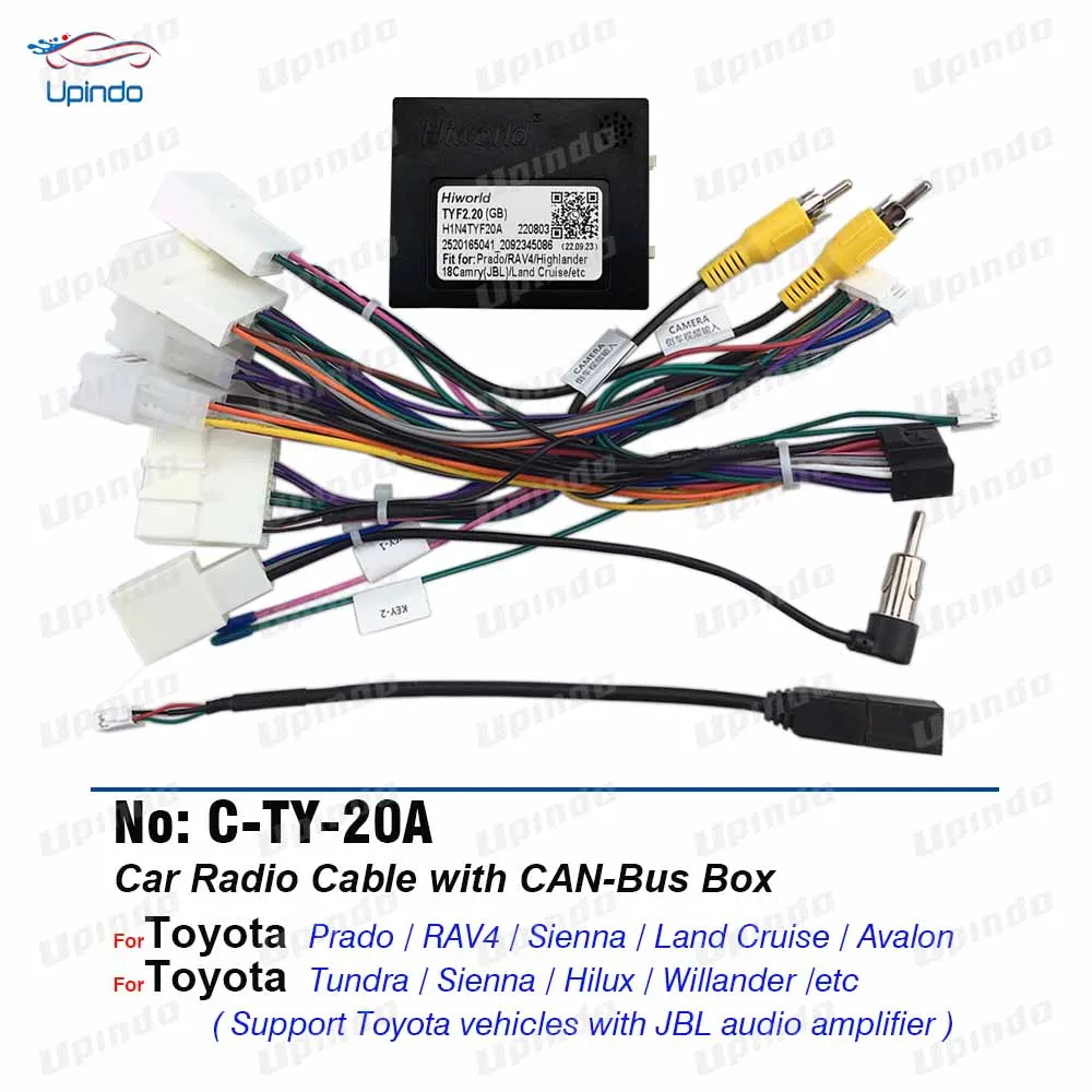 Car Radio Cable Connector Wiring Harness with CANBus for Toyota Prado Sienna RAV4 Land Cruise Avalon Tundra Sienna Hilux JBL