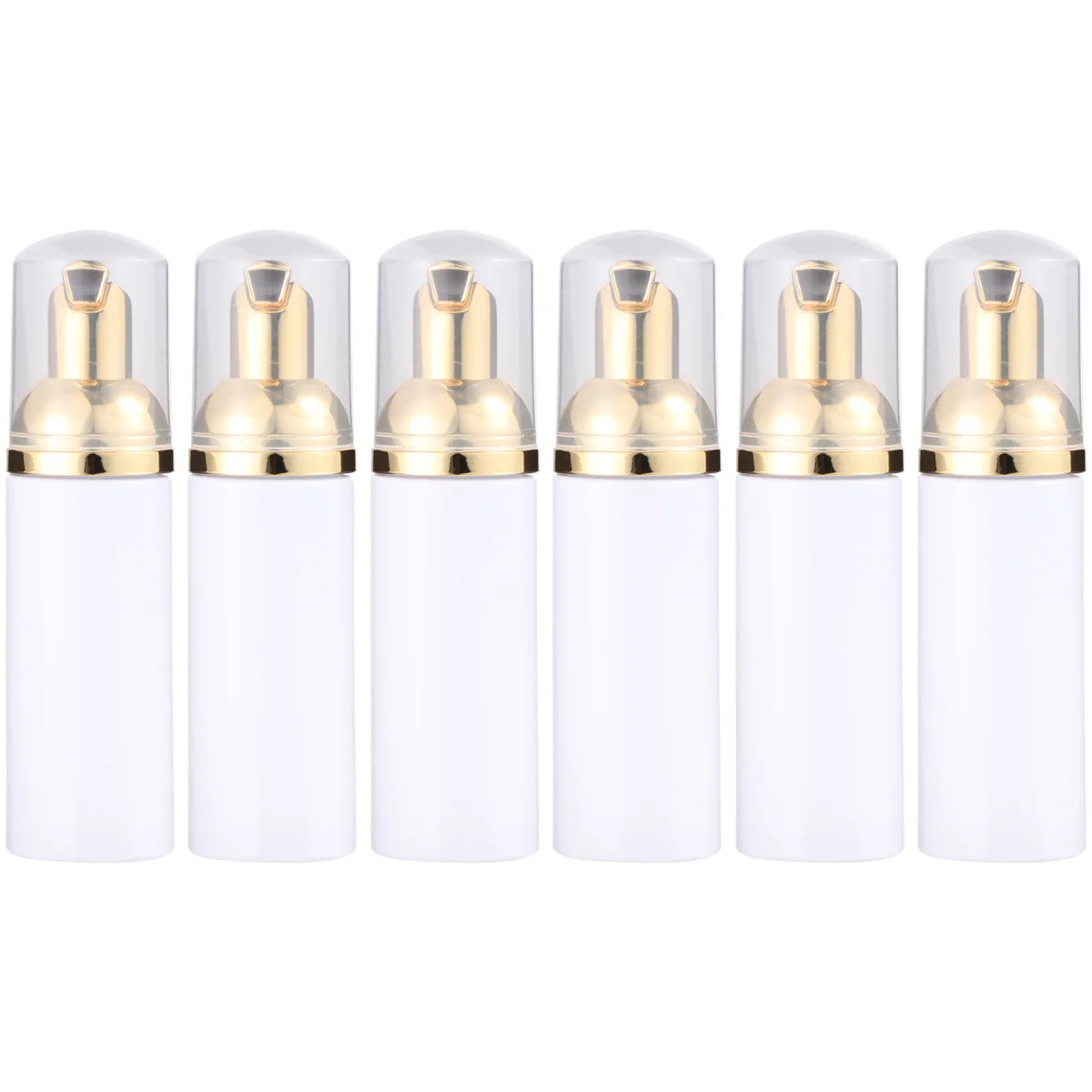 

6Pcs 50ml Plastic Pump Bottle Travel Size Refillable Dispenser White Golden Head for Shampoo Soap Lotion