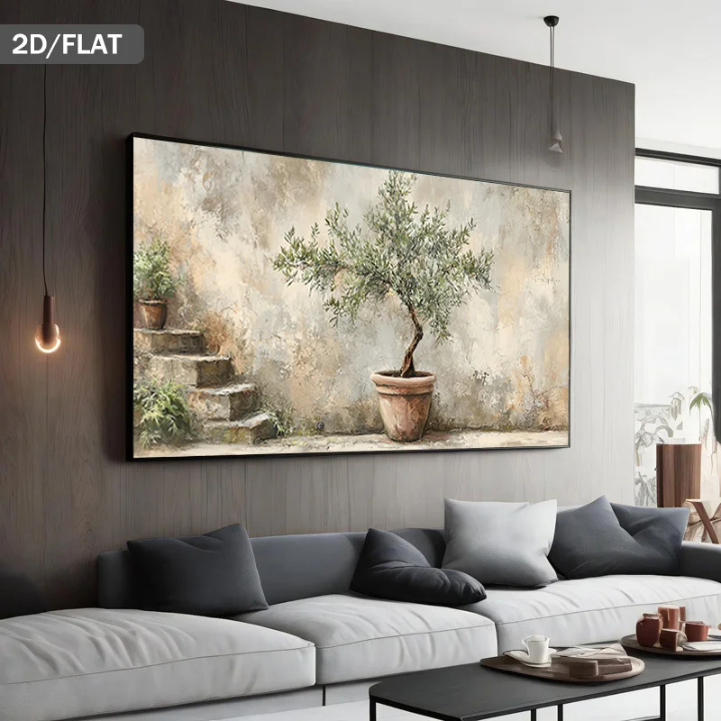 2D/Flat Large Modern Abstract Potted Olive Tree Wall Art - Frameless Realistic Greenery Canvas Prints for Living Room Decortions