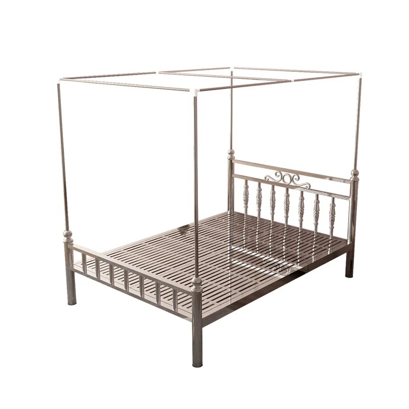 Stainless steel bed 1.5m 1.8m double wrought iron bed simple rental room spliced steel frame bed