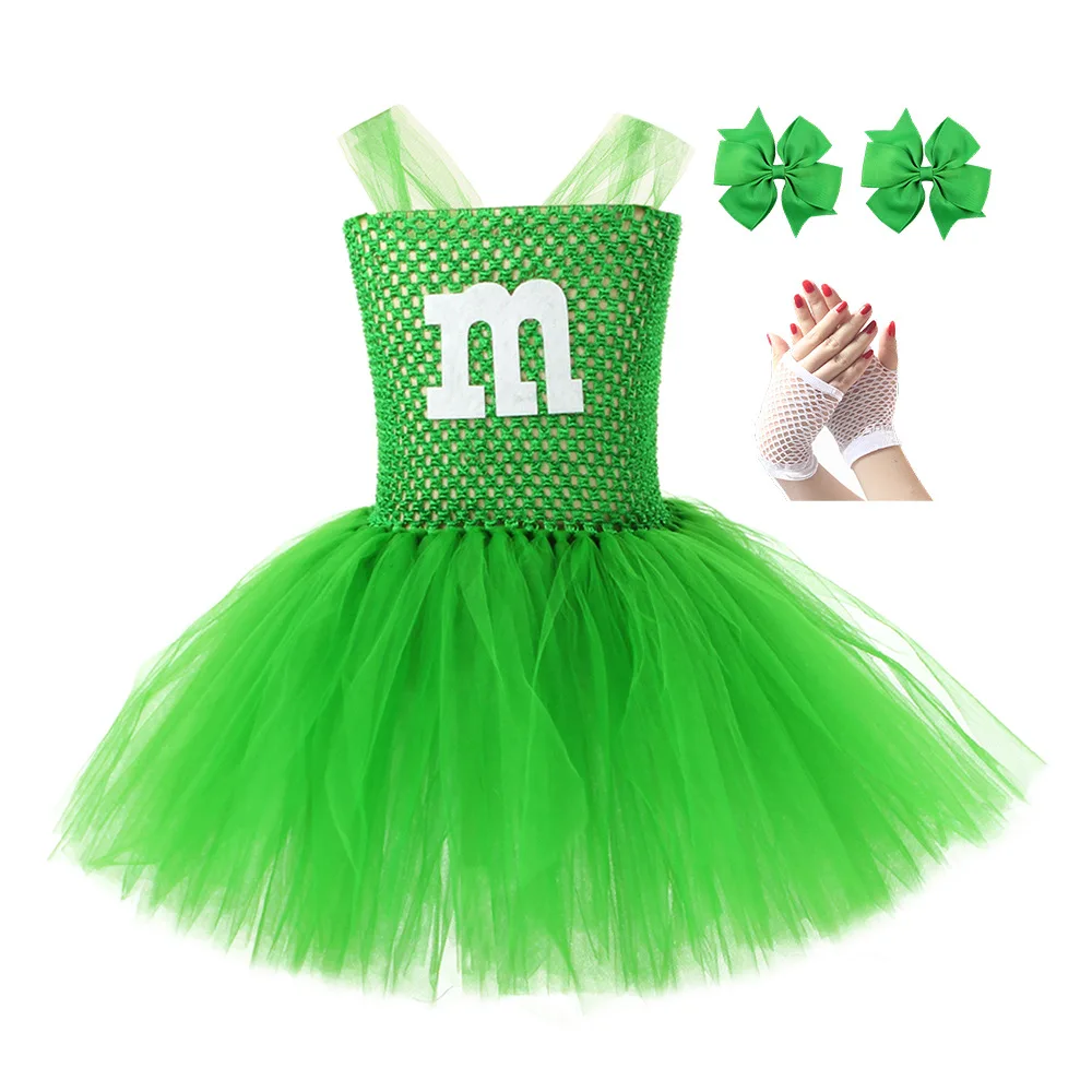 Halloween Kids Cute M Chocolate Candy Cosplay Costume Christmas Cute Girl Green Yellow Blue Colorful Soft Tulle Dance Tutu Dress