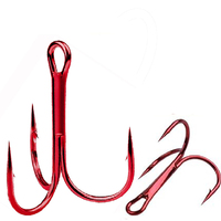 100Pcs Red Fishing Treble Hooks Round Bend triple fishing hooks Barbed Hooks Catfish Bass Trout Artificial bait saltwater hooks