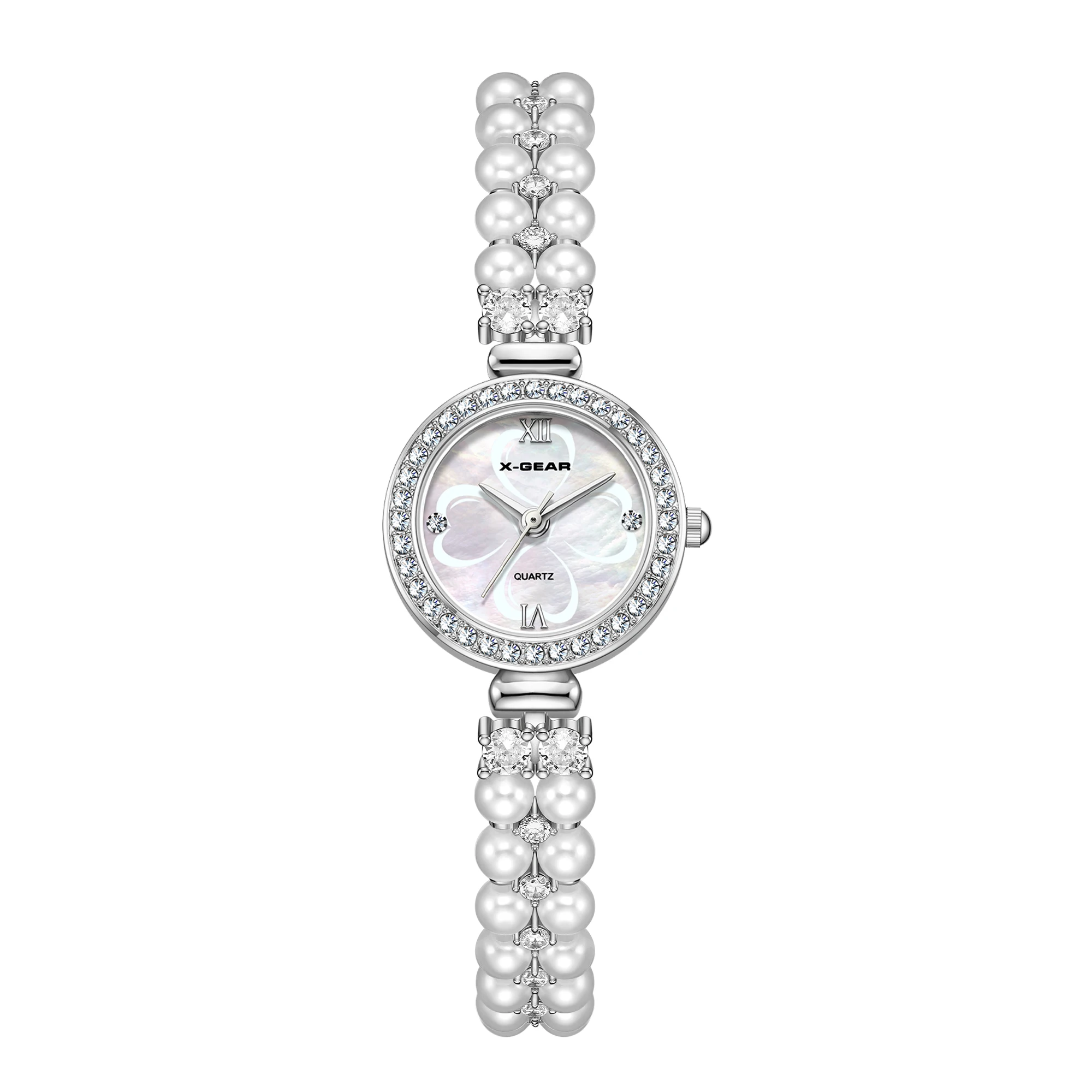 Fashion Women's Casual Quartz Watch with Imitation Pearl Bracelet Circular Alloy Case Elegant Timepiece for Ladies