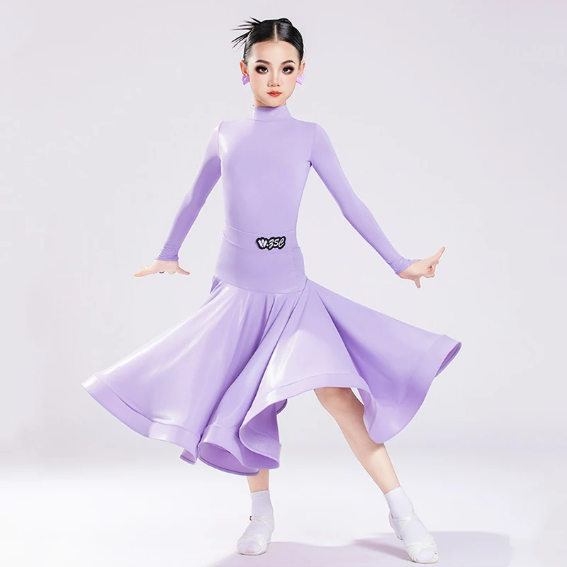 

Purple Standard Ballroom Dress Girls Modern Dance Performance Wear Long Sleeve Leotard Dance Suit Latin Competition Outfit 5543