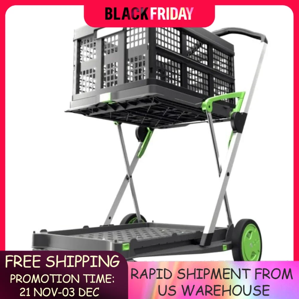 Shopping Cart Multi use Functional Collapsible carts Mobile Folding Trolley Shopping cart with Storage Crate Platform Truck