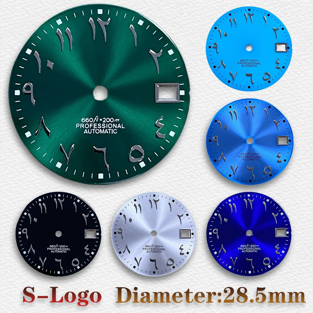 28.5mm S Logo Dial NH35/NH36/4R/7S Arab Sunburst Dial Suitable For Movement Fit 3/3.8/4.2 O'clock Watch Modification Accessories