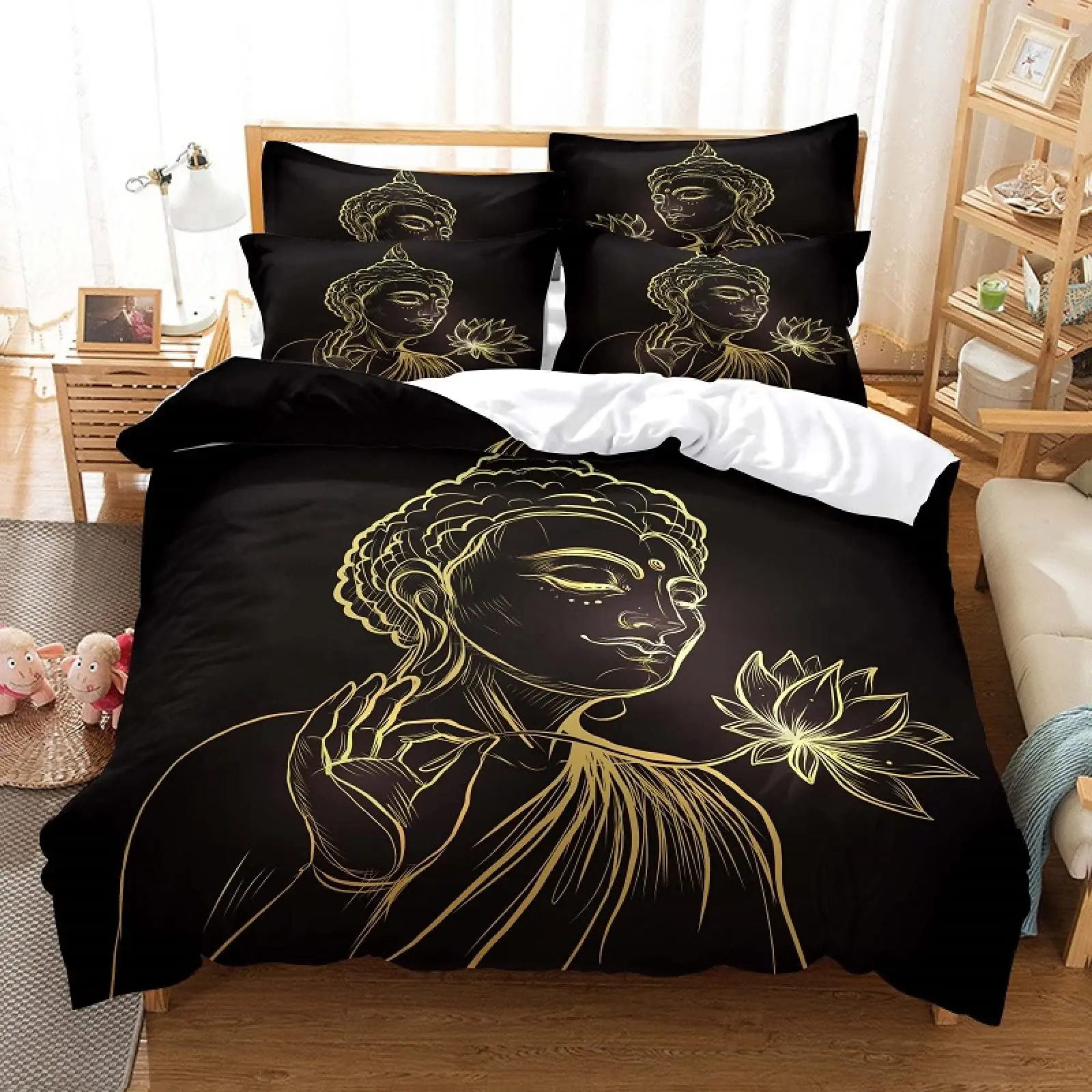 

Mandala Buddha Duvet Cover India Theme Decor Bedding Exotic Retro Style Comforter Cover for Adult Women Teen Kids for Room Decor