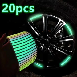 20pcs Car Wheel Tire Hub Reflective Strips Luminous for Night Night Safety Decoration Warning Decal Sticker