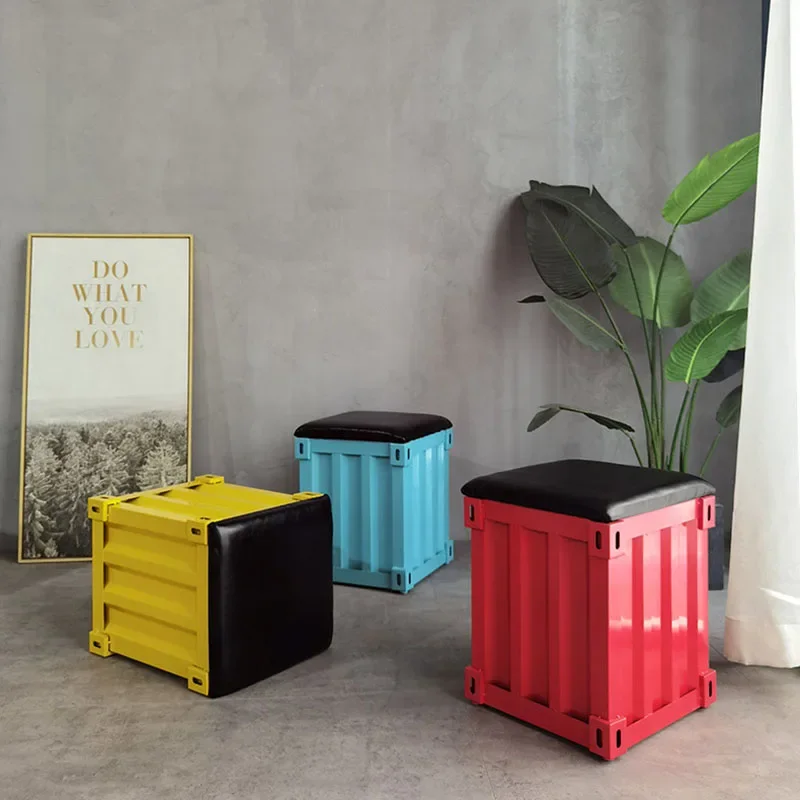 

Nordic Hallway Ottoman Living Room Furniture Iron Art Coffee Stools Dining Chair Multifunction Furniture Industrial Bar Stool