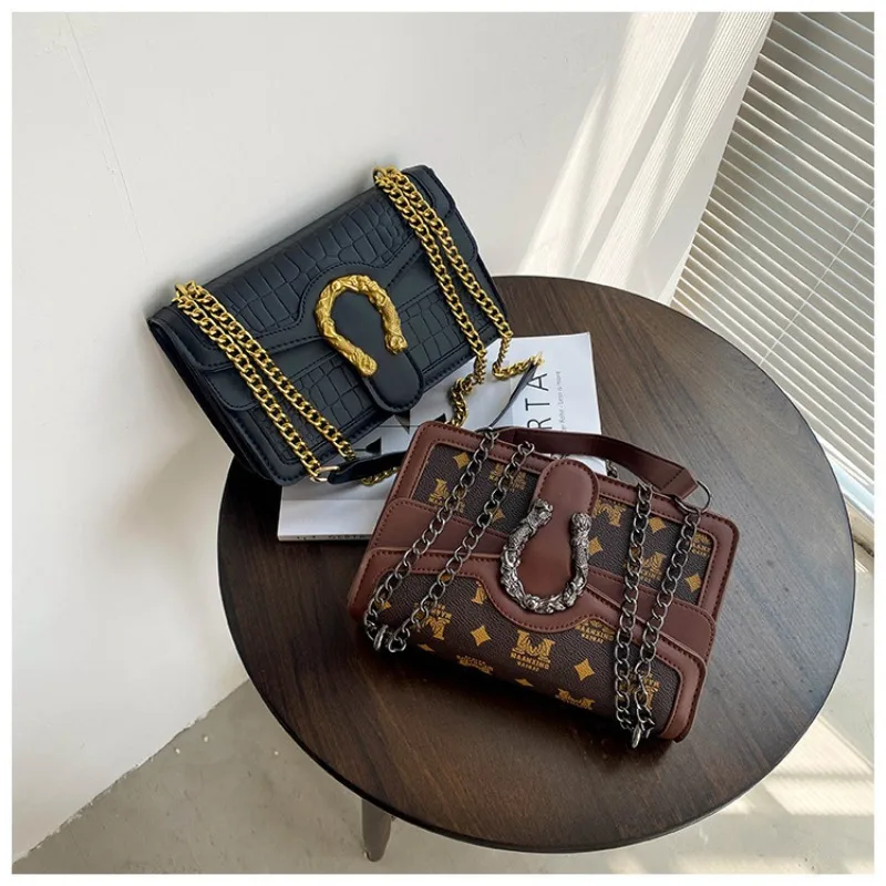 Fashion Printed Chain Shoulder Bag for Women, Trendy Small Square Crossbody, Travel Shopping Gift for Girlfriend