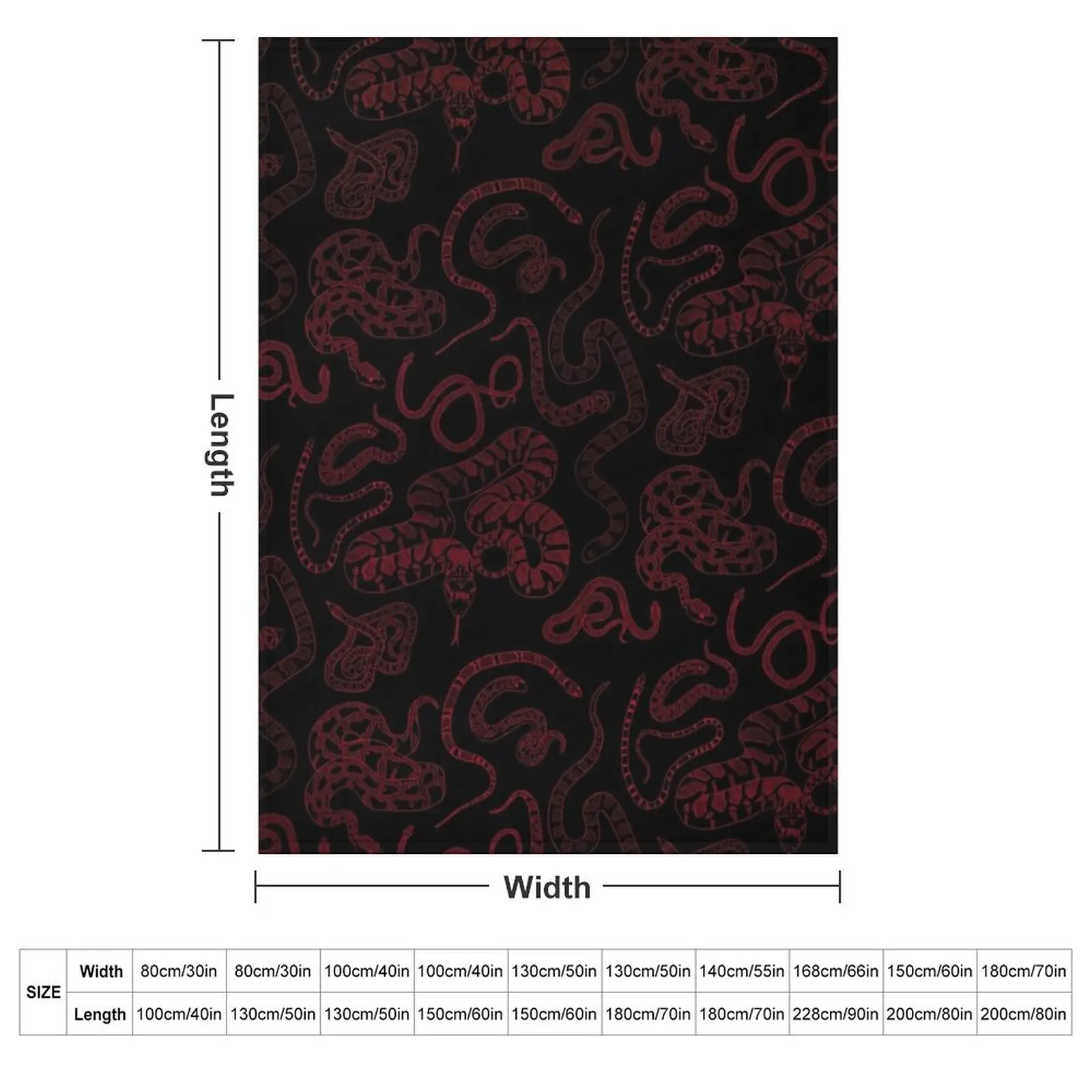 Big Red Ink on Black Household Snake Pattern Throw Blanket couch cozy soft plush fuzzy picnic outdoor blanket