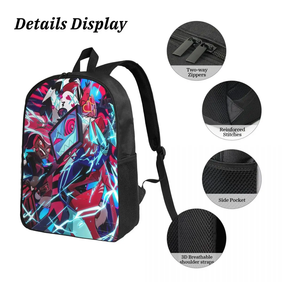 Hazbines Hoteles Alastor Vox 2 حقيبة ظهر للأطفال صندوق غداء صناديق أقلام رصاص للبنين والبنات حقائب ظهر مدرسية مجموعة حقائب الكتب