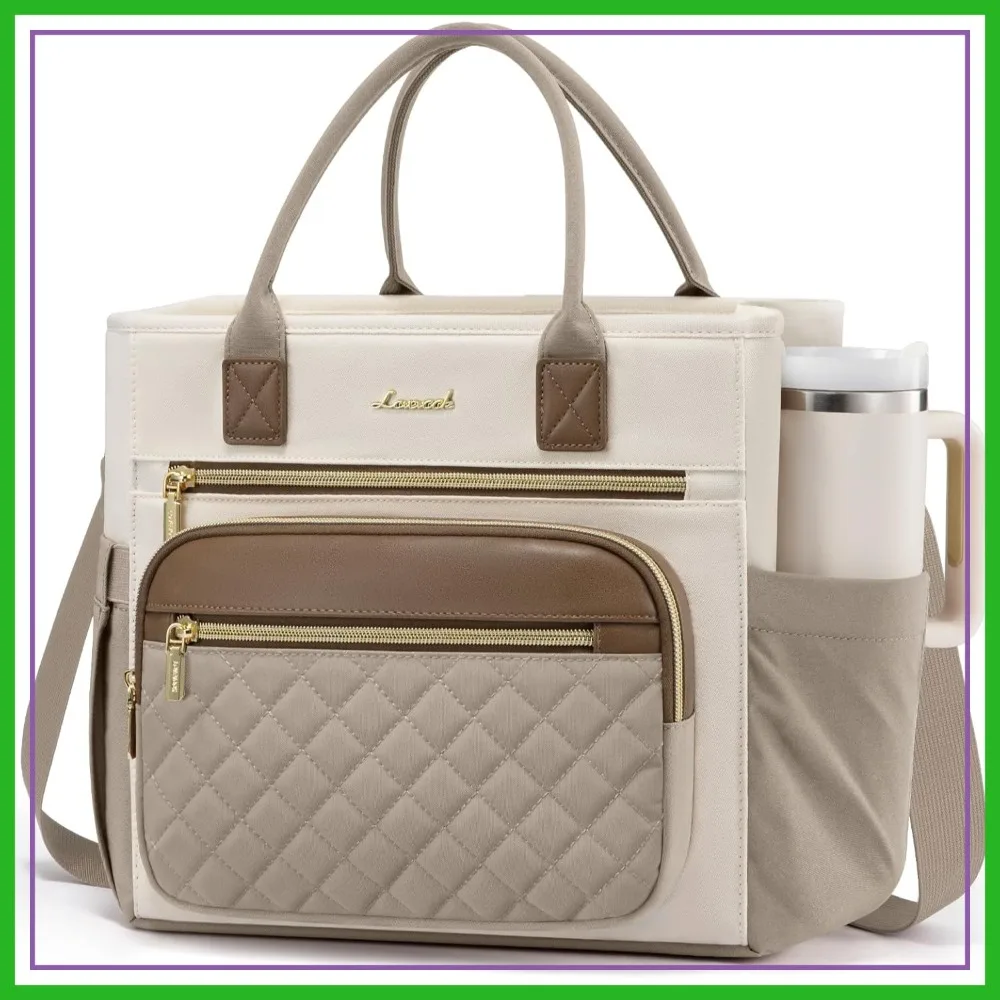 

Wide Opening Insulated Lunch Bag for Women, Leakproof Cooler Tote with Adjustable Strap & Cup Holder for Work, Picnic, Beach
