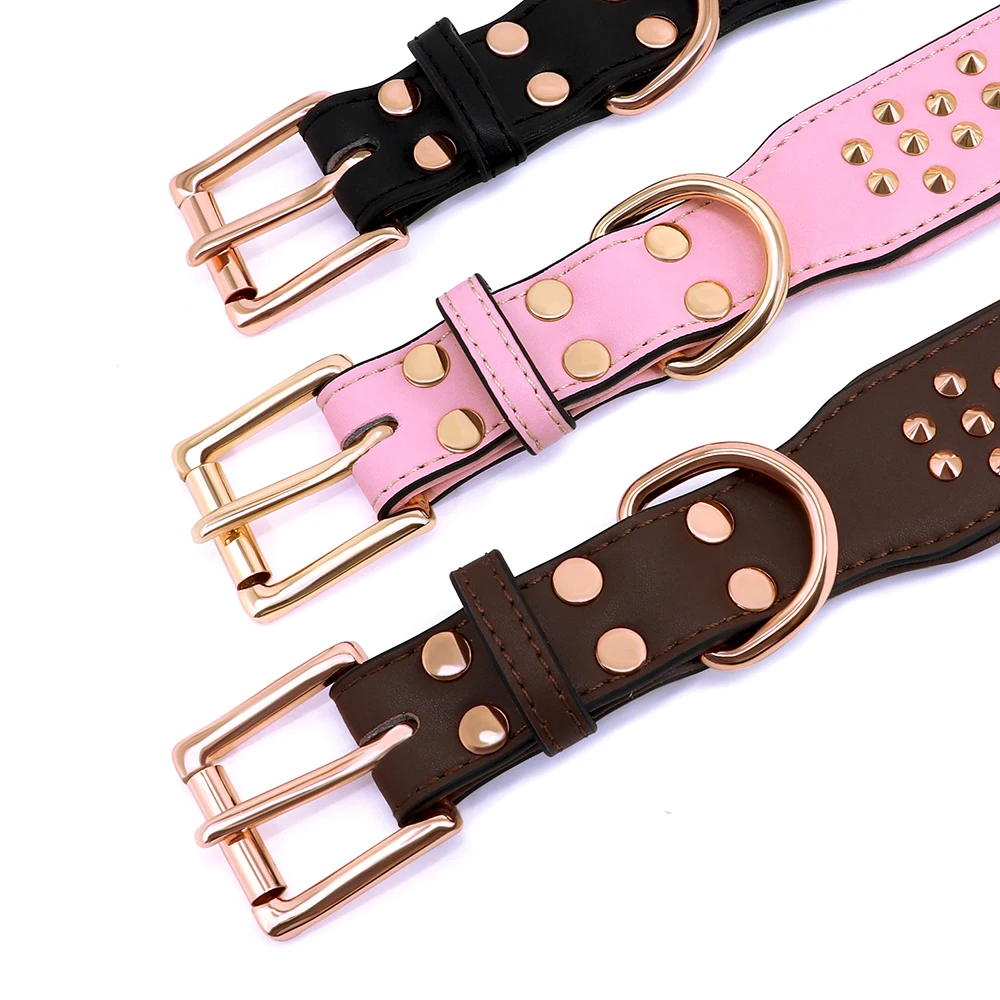 Adjustable PU Leather Dog Collar For Medium Large Dogs Accessories Durable Pet Necklace Collars Pitbull Bulldog Pet Supplies