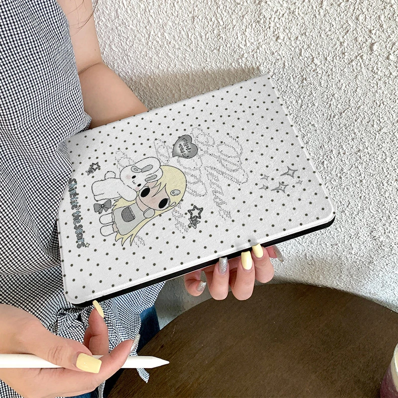 Cute Anime Girl Polka Dot Tablet Case For iPad Pro 11 12.9 13 A16 M2 M4 M3 M5 Shell 10.2 5/6/7/8/9/10/11th Mini Air 3 4 5 Cover