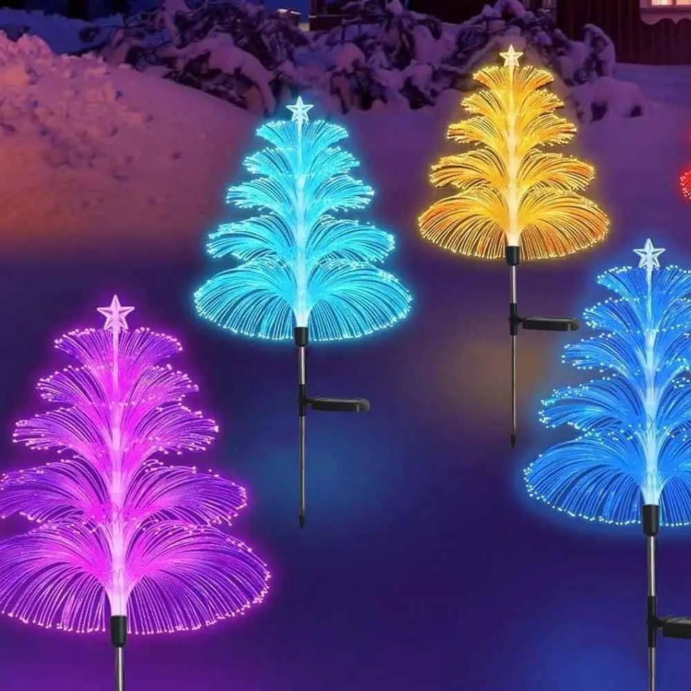 شجرة عيد الميلاد الشمسية الألياف قنديل البحر مصباح مقاوم للماء أضواء قنديل البحر الملونة Led الكاشف شجرة عيد الميلاد الخفيفة في الهواء الطلق #3