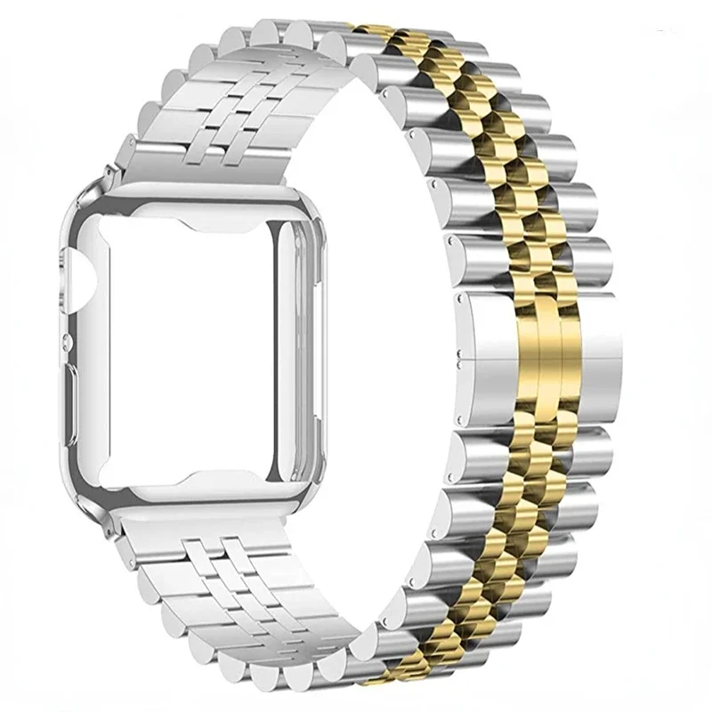 Металлический ремешок + мягкий чехол из ТПУ для Apple Watch Band 44 мм 40 мм 45 мм 41 мм Ultra 2 49 мм Браслет из нержавеющей стали iWatch 9 8 7 6 5 4 SE