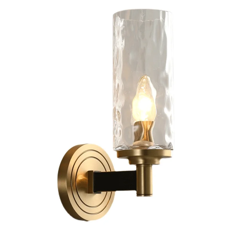 Copper Wall Lamp Double Head Designer Model Room Retro Water Ripple Glass Bedroom Bedside Sconces Corridor Decoration Lighting