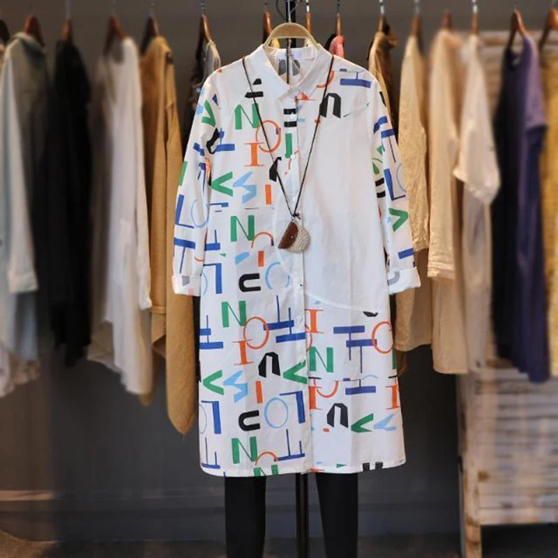 Women Long Shirts Blouse Y2k Retro Vintage Cotton Shirts Female Clothes Pullovers Outerwear Oversized Long Sleeve Ladies Tops