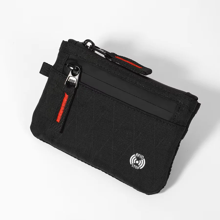 RFID-blockierender Kreditkartenhalter für Herren, schlanke Nylon-Geldbörse mit Reißverschluss, Münz- und Schlüsseltasche, Karabiner, taktisch, für den täglichen Gebrauch, diebstahlsicher – Detail 6
