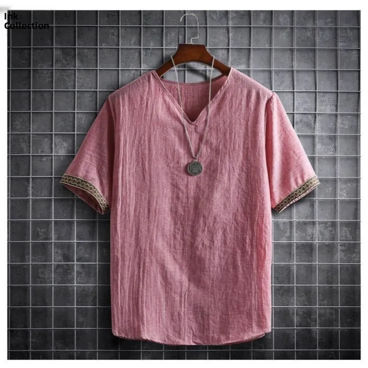 Loose Fit Men's Cotton Linen ort Sve T-irt Summer Casual Thin Sle f Sve Top Trendy Large Size Linen irt