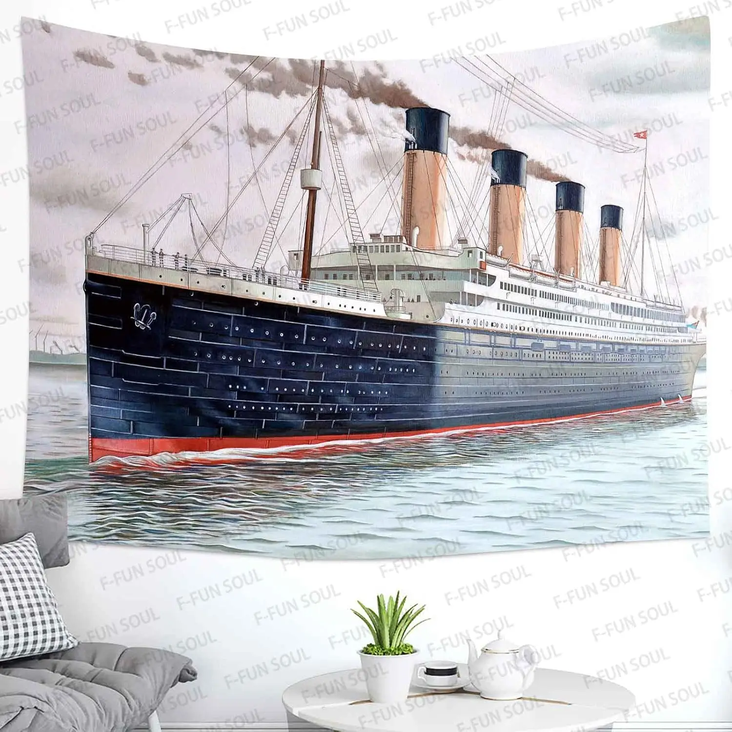 Titanic Ship Wall Tapestry Ocean Liner Art Vintage Cruise Decor Historical Vessel Hanging Nautical Home Decoration