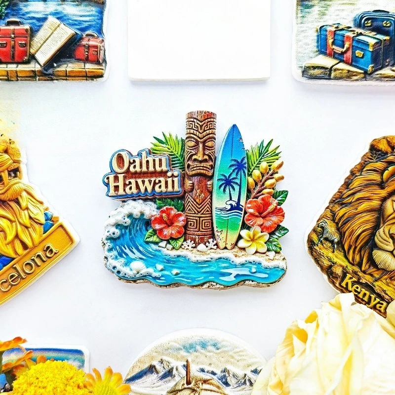 Oahu Tiki Surf Fridge Magnet - Tribal 3D Hawaiian Souvenir Unique Pacific Island Gift for Travel & Surf Culture Decor