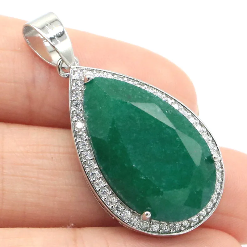 Buy 8 Get 1 Free 40x21mm Highly Recommend Jewelry Set Big Gemstone Real Green Emerald Women Dating Silver Earrings Pendant Ring