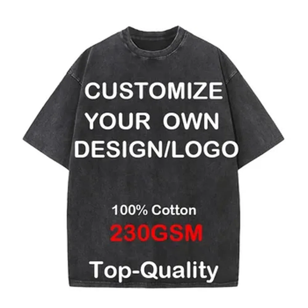 Custom Your LOGO Vintage Washed T-shirts Men Women Clothing Oversized Short Sleeve Cotton Tee Custom Brand Personalized T-shirts
