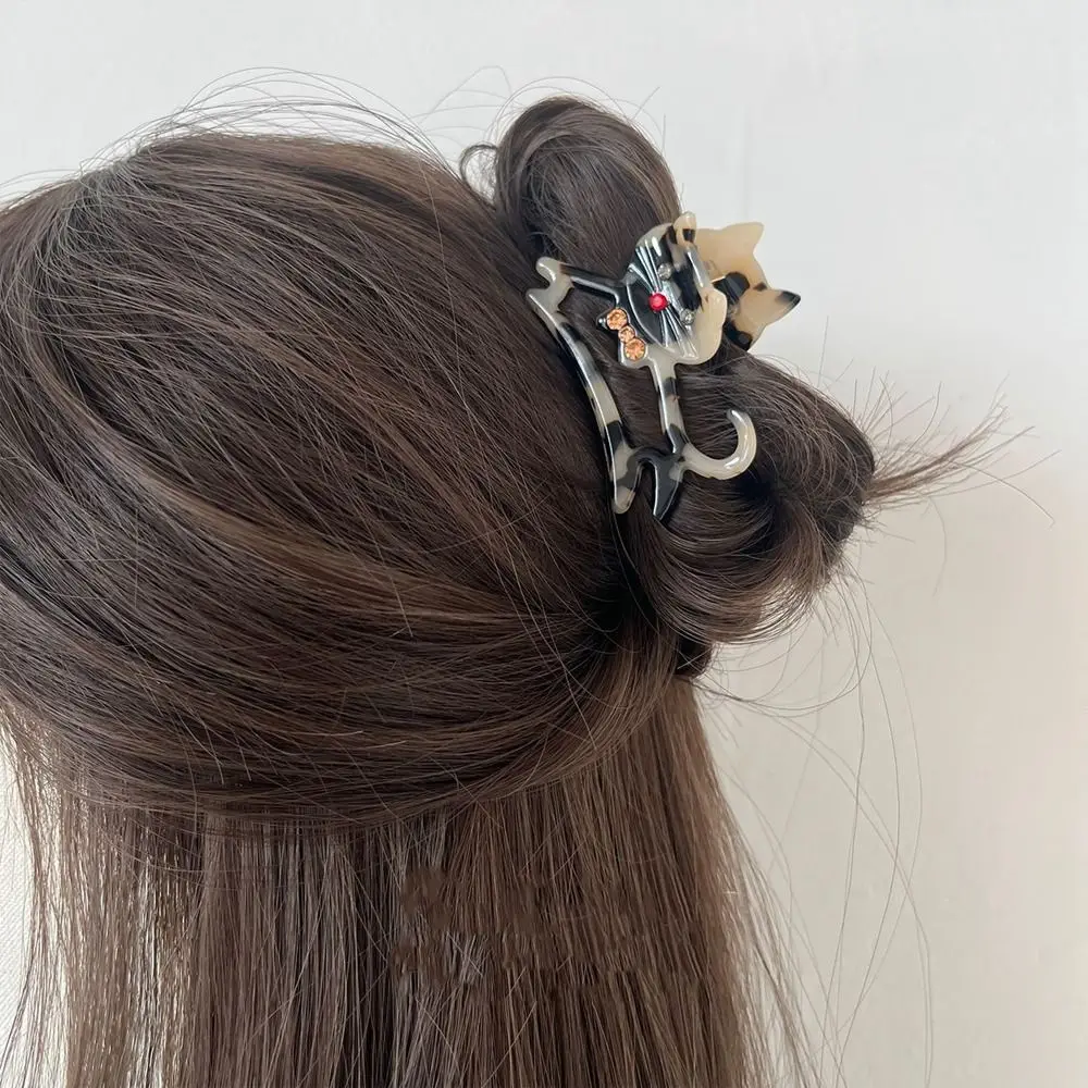 Personalized Acetic Acid Acetate Animal Cat Hair Claw Diamond Cartoon Rhinestone Hair Clip Headdress Hollow Shark Clip Daily