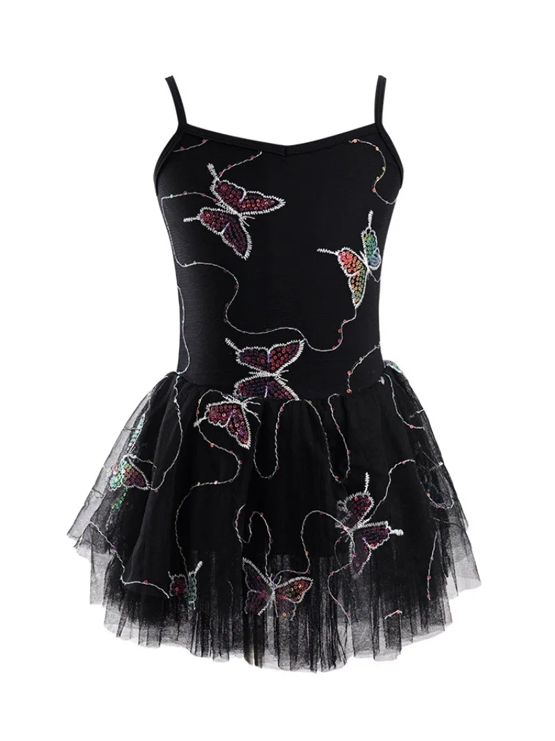 New Baby Girls' Ballet Leotard - Crisscross Strap, Embroidered Sequin Butterfly, Sparkly Bulingbuling Dance Performance Outfit