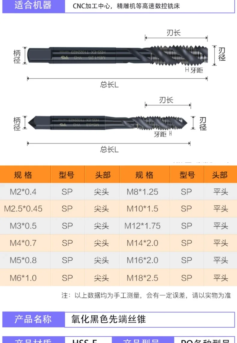 Original Product YG Machine Tap Spiral Tip Stainless Steel Tap M2＊0.4 M2.5＊0.4 M3＊0.5 M4＊0.7 M5＊0.8 M6＊1 M14*2 M16*2 M18*2.5