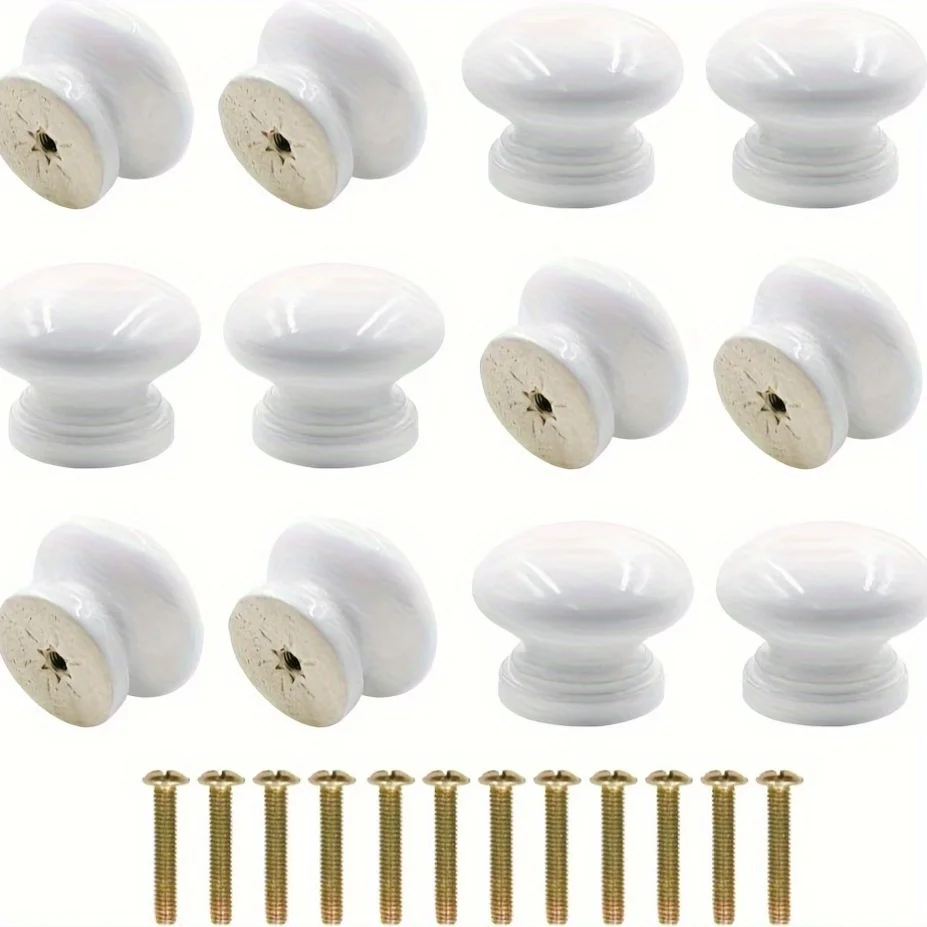 12pcs White Wooden Mushroom Shaped Cabinets, Dressing Table Furniture, Cabinet Handles with Mounting Screws