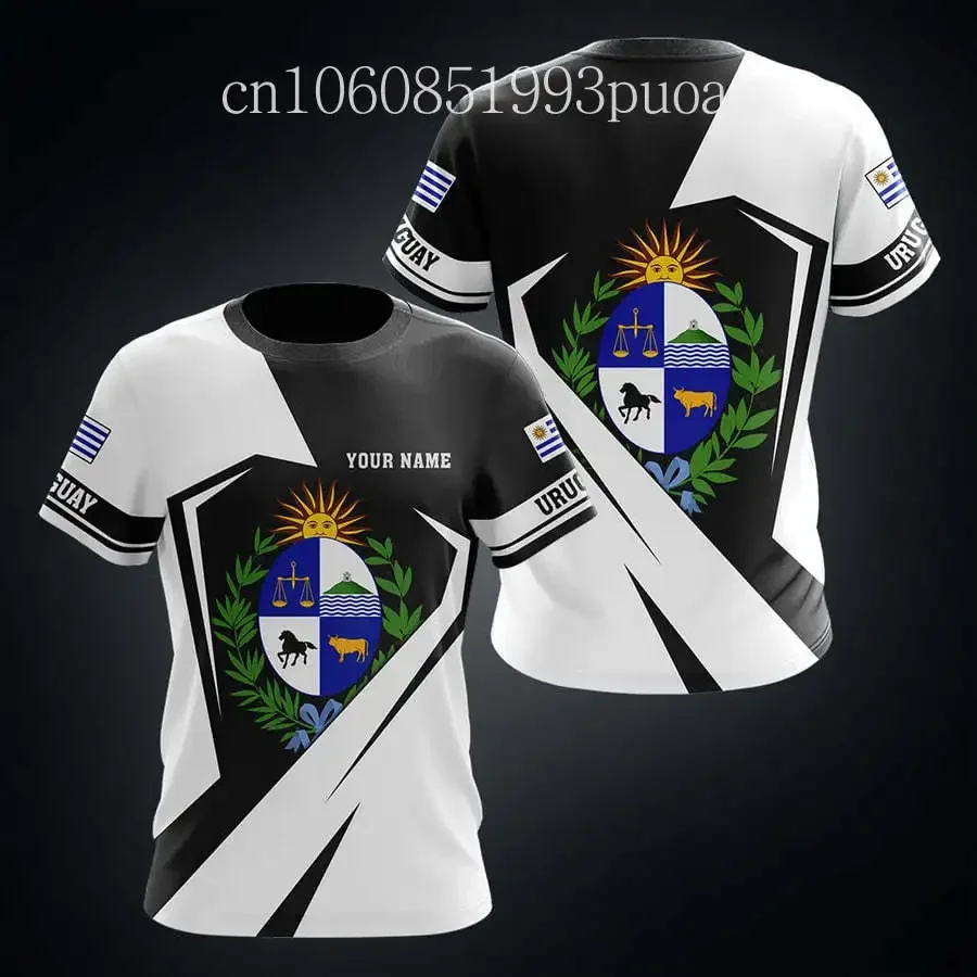 Uruguay Flag & Coat of Arms Graphic Tee Summer Casual Pullover Men's Fashion Loose T-shirts Boy Oversized Short Sleeves Tops