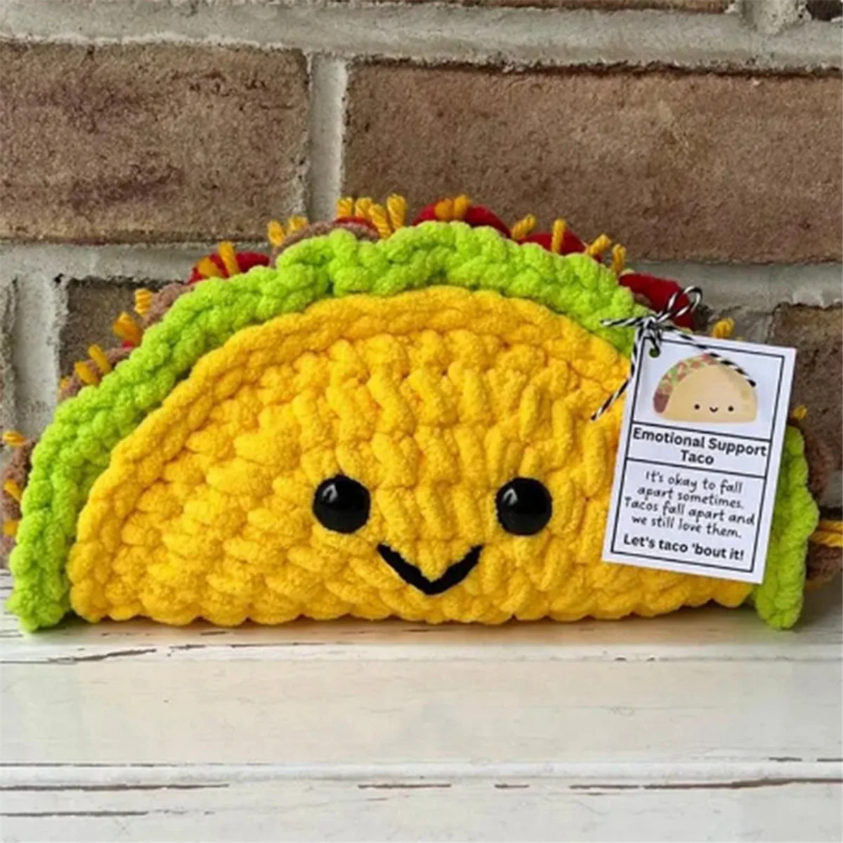 B59A Crochet Doll Small Emotional Support Crochet Mini Taco Cartoon Cute Crochet Doll Taco Plush Cheer Up Toy Knitted Doll