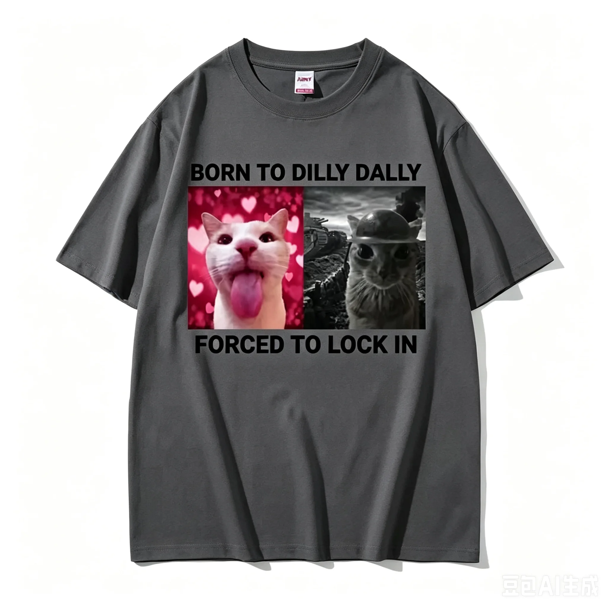 2026 Born To Dilly Dally Forced To Lock in Funny Cat Meme women men Clothing Short Sleeve Round Neck Printing T-shirts