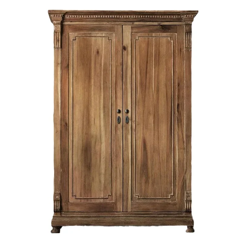 

French solid wood wardrobe double door American retro oak storage cabinet bedroom small apartment hanging wardrobe