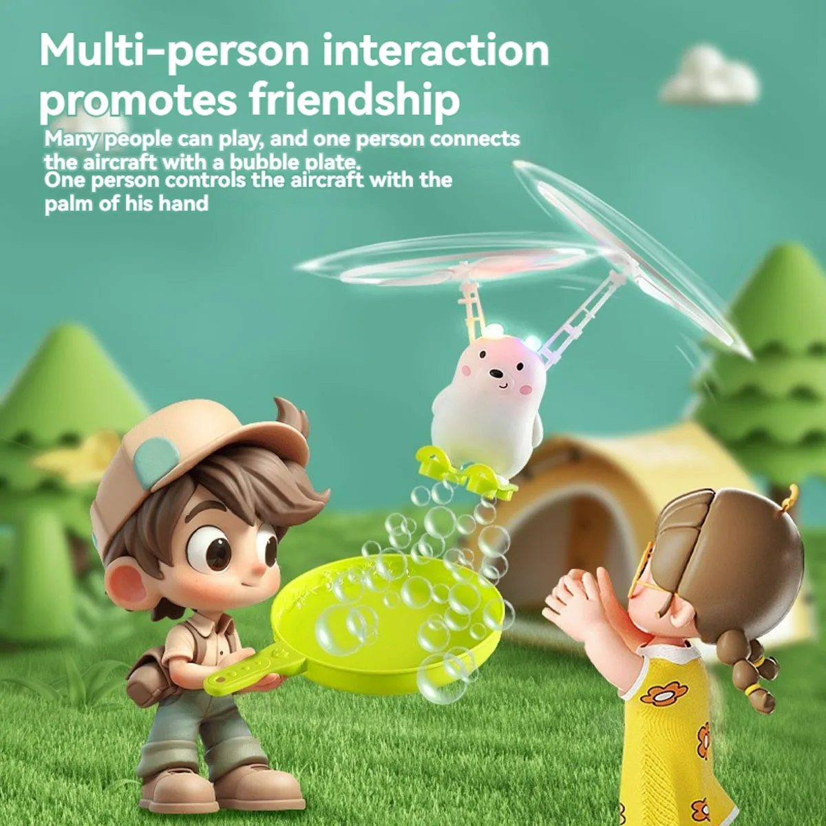 Bubble machine induction aircraft bolla all'aperto per bambini che soffia giocattoli interattivi elicottero a induzione sospesa compleanno gif