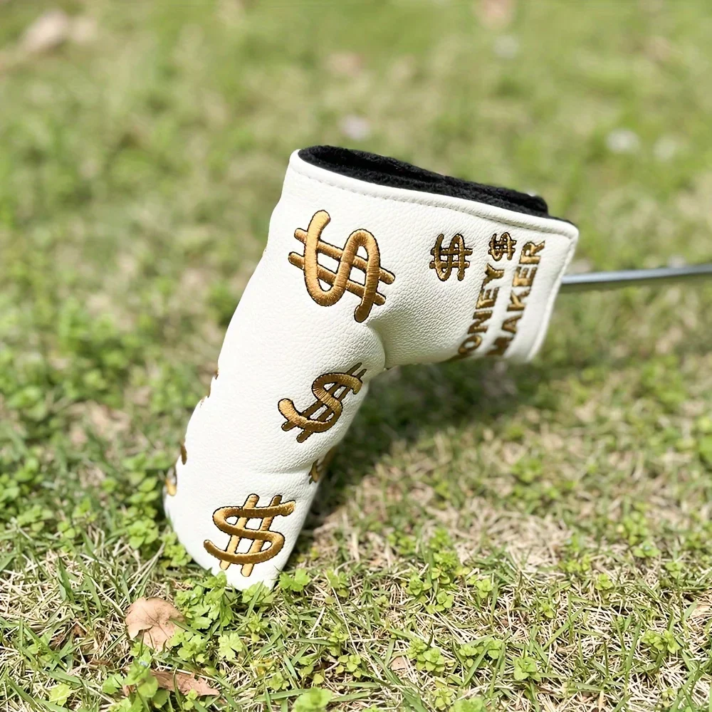 1pc Fashionable Embroidered Golf Putter Cover, Golf Club Head Covers With Dollar Design