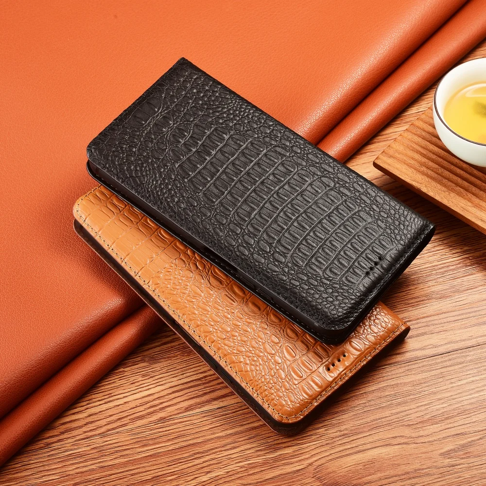 

Crocodile Back Genuine Leather Phone Case Suitable For XiaoMi Redmi Note 10 10s 10T Pro Max Lite Flip Magnetic Bracket Cover