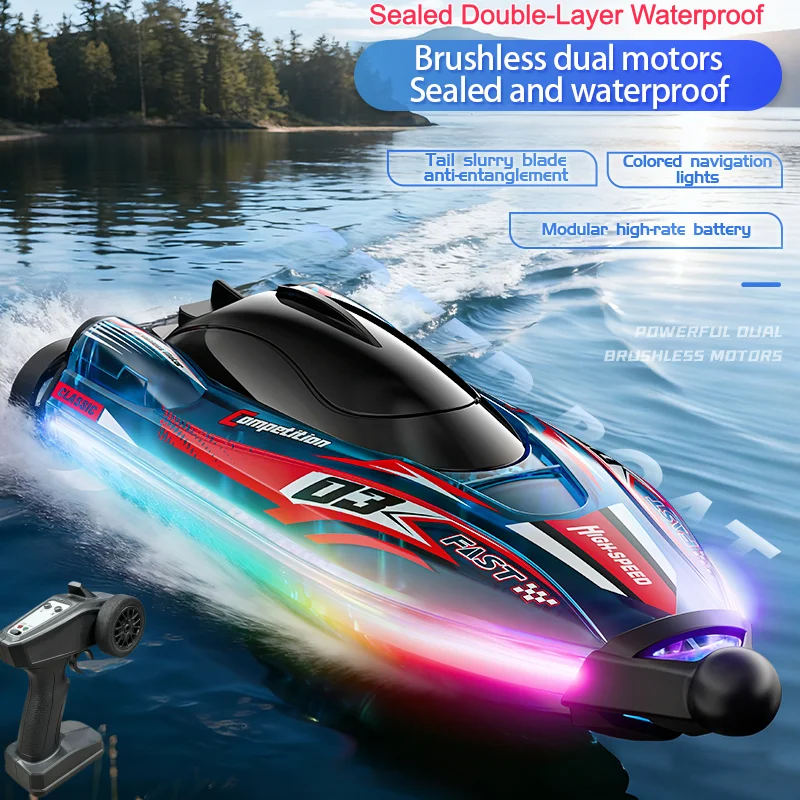 

Smart Brushless 30KM/H Colorful Lighting Rremote Control Boat 2.4G Off Water Sensing Waterproof High Speed RC Boat Speedboat Toy
