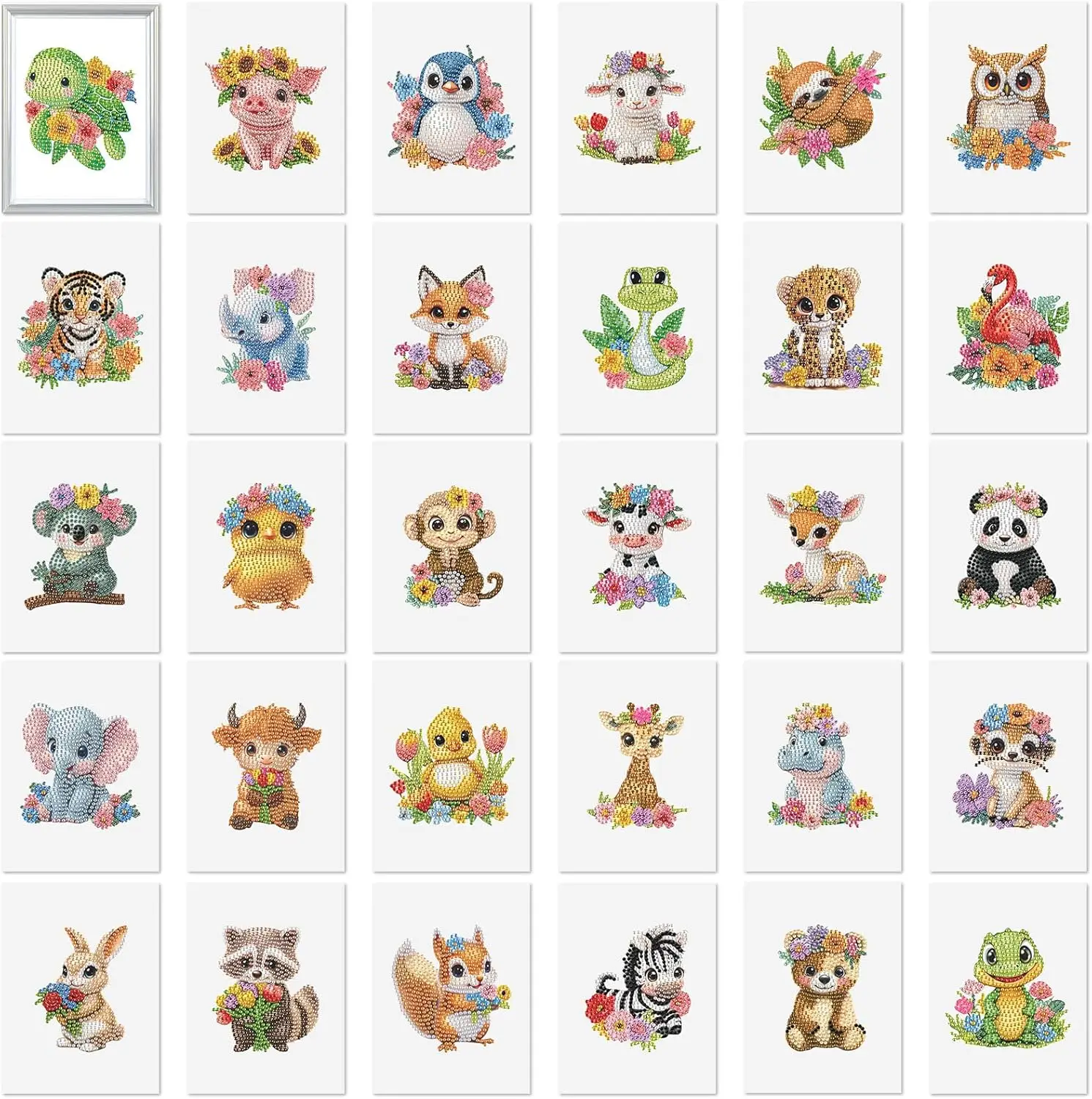 

Xuhal 30 Pcs Animals Diamond Art Kits for Adults Cartoon Animals Diamond Paintings Kits 5d DIY Watercolor Flower Rhinestones
