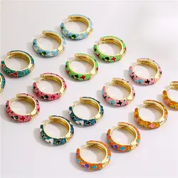 HECHENG,Vintage Enamel Flower Small Hoop Earrings Trendy Geometric Statement Round Circle Huggie Earring Fashion Jewelry Brincos