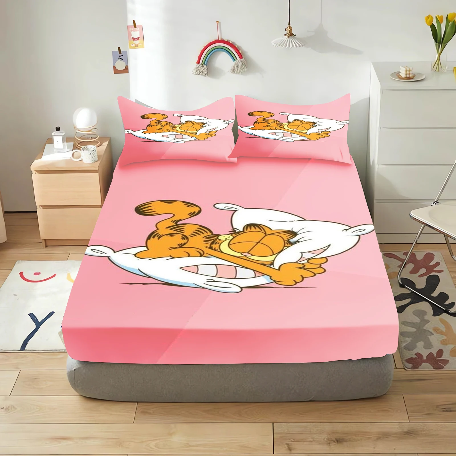 Garfield With Pillowcase Fitted Sheet 3D Children'S Bedding Set 100% Polyester 2/3pcs Comforte Bed Cover Full Set Home Decor