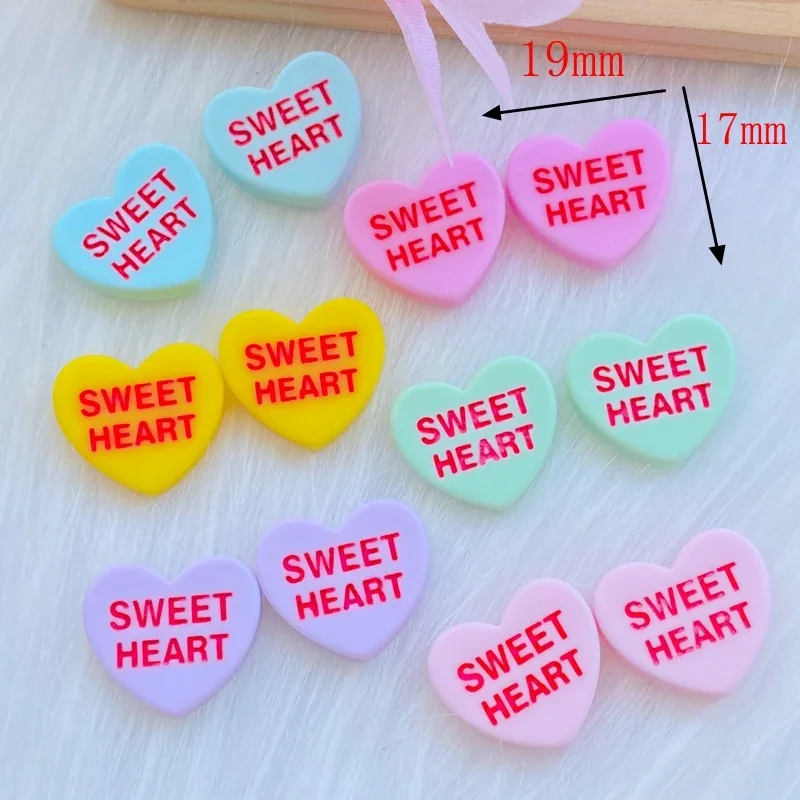 20pcs Resin 3D Sweet Valentine's Day Decorative Letters And Hearts Flatback Stone Figurines for Scrapbook Crafts DIY Accessory