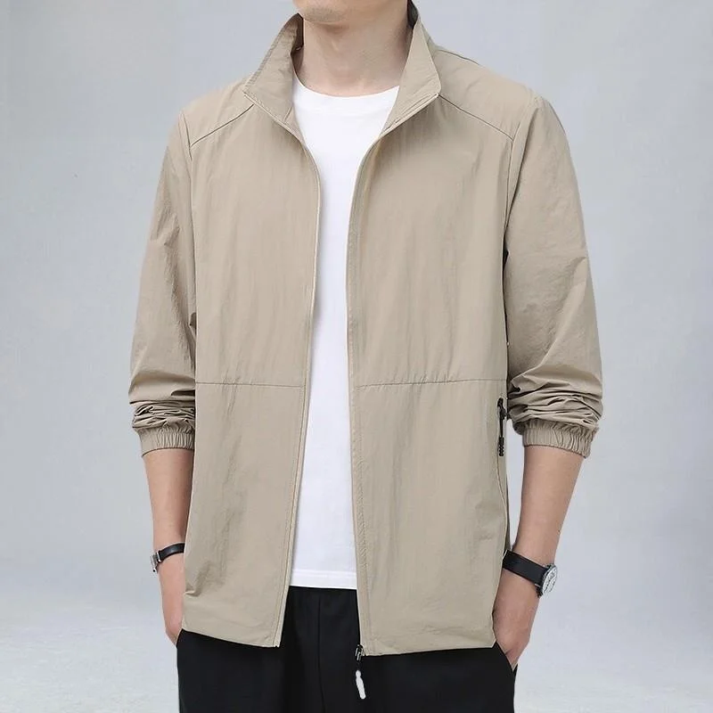 

Pierre Cardin, мужская одежда из ледяного шелка с защитой от солнца, воротник-стойка, повседневная верхняя одежда, тонкая летняя молния, украшенная