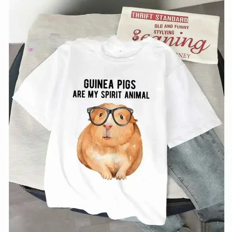 Camiseta divertida para hombre y mujer, camiseta de verano de manga corta con conejillo de indias, camiseta de animales Harajuku Kawaii, Tops de moda para mujer, gráfico a la moda
