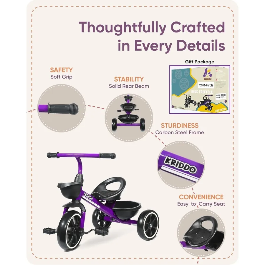 Kids Tricycles Age 24 Month to 4 Years, Toddler Kids Trike for 2.5 to 5 Year Old, Gift Toddler Tricycles for 2-4 Year Olds, Trik